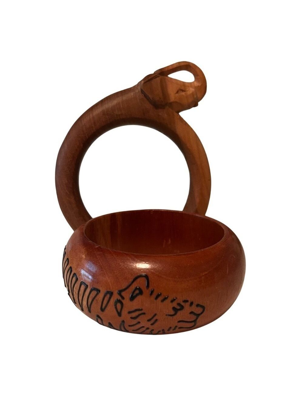 Two Unusual Figural Carved Wood Bangle Bracelets